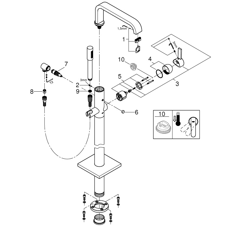 Grohe Allure schemat części zamiennych do baterii wannowej wolnostojącej Grohe Allure 32754002